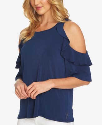 CeCe Ruffled Cold-Shoulder Top