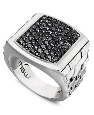 Men's Sterling Silver Ring, Black Sapphire Square (2 ct. t.w.) - Rings ...