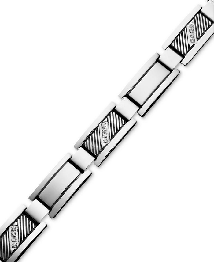 Macy's - Men's Diamond Rectangle Link Bracelet in Stainless Steel (1/10 ct. t.w.)