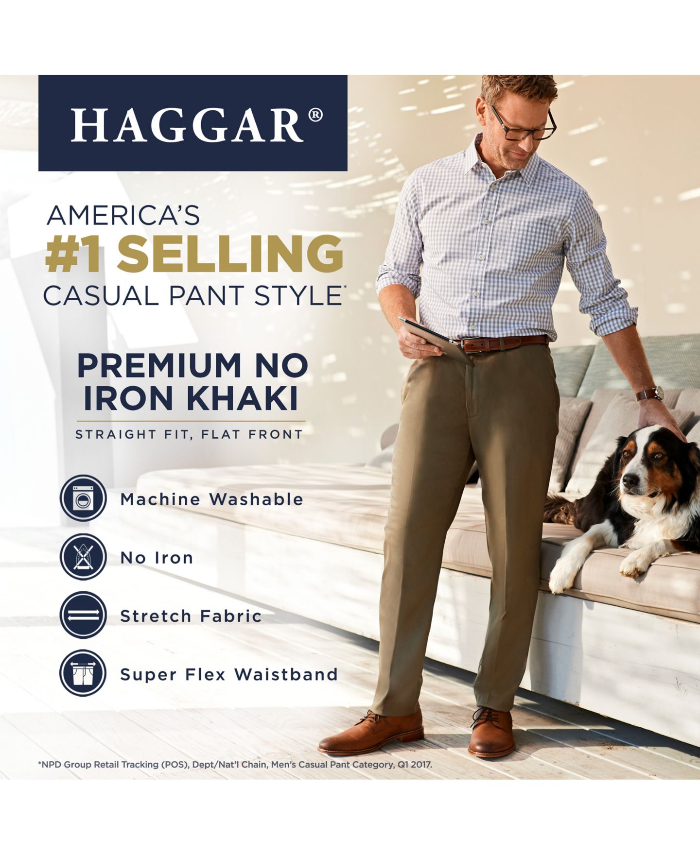 Мужские брюки Haggar Premium No Iron Khaki Straight-Fit Stretch Flat-Front, цвет: Чёрный — фото 6