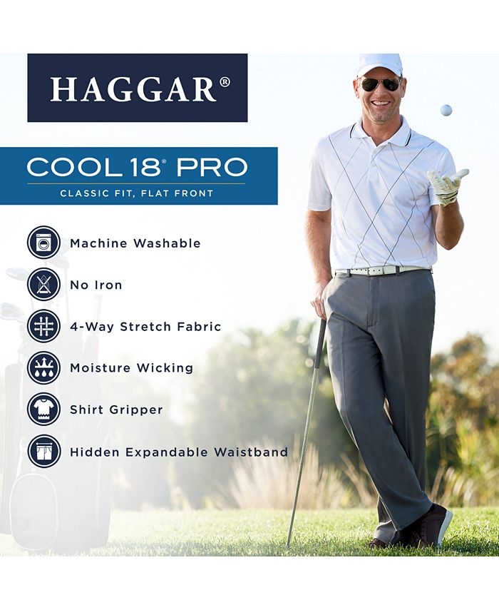 Haggar - Men's  Cool 18 PRO&reg; Classic-Fit Expandable Waist Flat Front Stretch Dress Pants