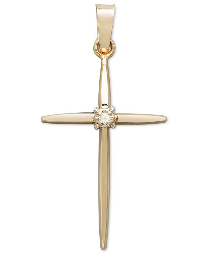 Macy's - 14k Gold Pendant, Diamond Accent Slim Line Cross