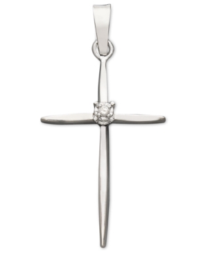 image of 14k Yellow or White Gold Pendant, Diamond Accent Slim Line Cross
