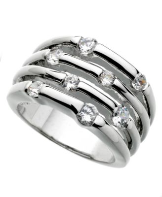 GUESS - Ring, Silver-Tone Four Row Crystal