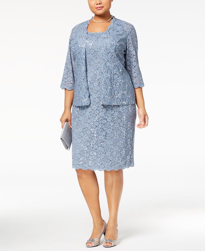 Alex Evenings Plus Size 2-Pc. Sequined Lace Jacket & Dress - Macy's