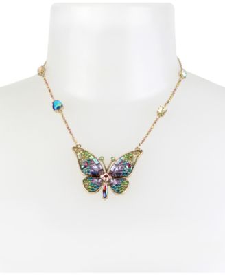 Betsey Johnson Gold-Tone Crystal & Pavé Butterfly Pendant Necklace, 15 ...