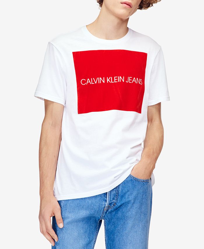 Calvin Klein Jeans Men's Flocked Logo-Print T-Shirt - Macy's
