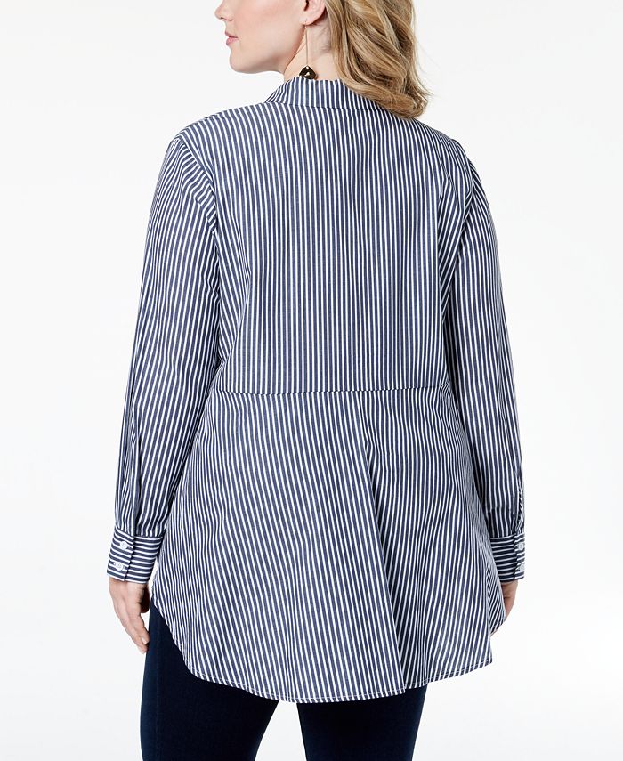 Say What? Trendy Plus Size Cotton Striped Peplum Button-Front Shirt ...