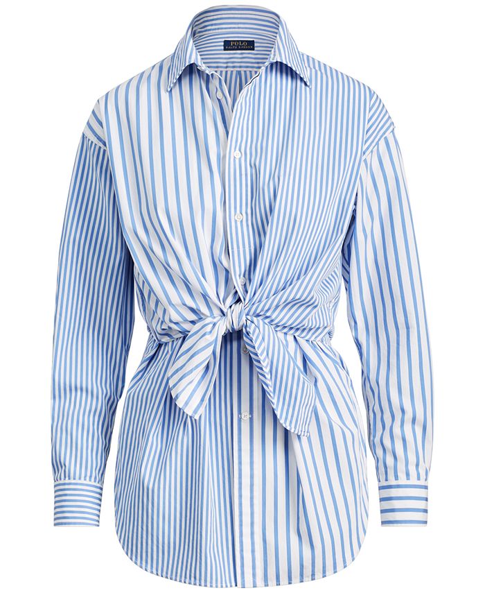 Polo Ralph Lauren Tie-Front Striped Cotton Shirt - Macy's
