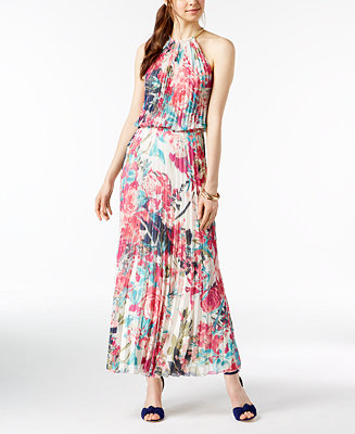 MSK Pleated Blouson Halter Gown & Reviews - Dresses - Women - Macy's