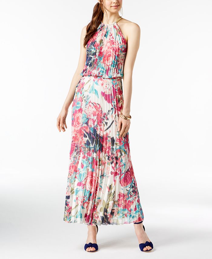 MSK Pleated Blouson Halter Gown Macy s