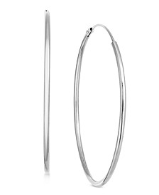 Silver Plated Medium Endless Wire Medium Hoop Earrings 