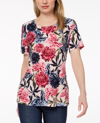 JM Collection Short-Sleeve Foil Print Top, Created for Macy's - Macy's