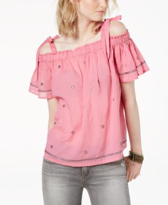 Lucky Brand - Embroidered Cold-Shoulder Top