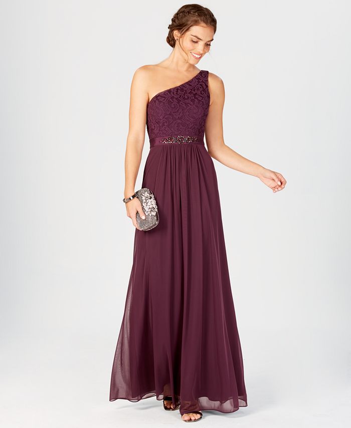 adrianna papell one shoulder embellished gown