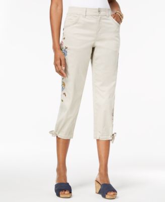 Style & Co Petite Embroidered Cropped Cargo Pants, Created for Macy's ...