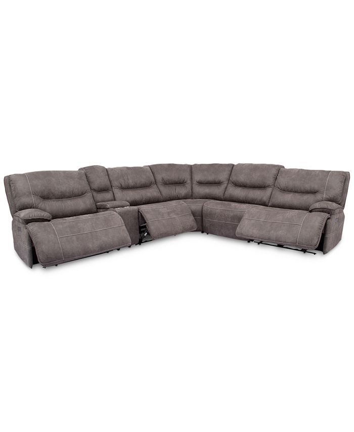 Furniture Felyx 6 Pc Fabric Sectional, Grey Fabric Power Reclining Sectional Sofa