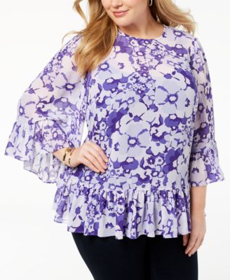 Plus Size Printed Bell-Sleeve Blouse 