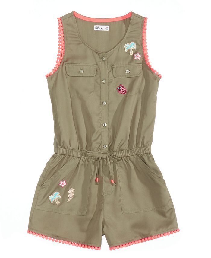 Epic Threads Button-Down Romper, Big Girls, Created for Macy's - Macy's
