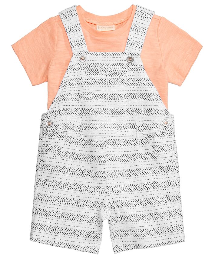 First Impressions 2-Pc. T-Shirt & Striped Overall Set, Baby Boys ...
