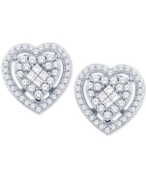 image of Diamond Heart Cluster Stud Earrings (1/2 ct. t.w.) in 14k White Gold