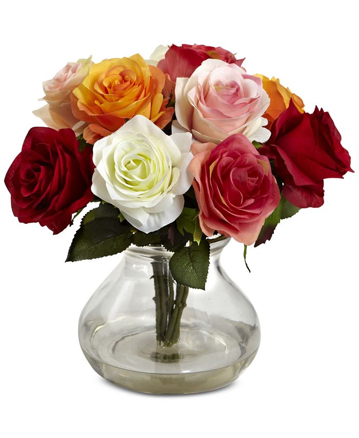 Nearly Natural Assorted Rose Arrangement with Vase Macy's