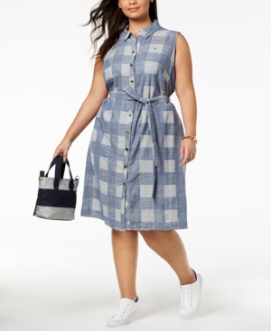 TOMMY HILFIGER PLUS SIZE PLAID SHIRTDRESS, CREATED FOR MACY'S