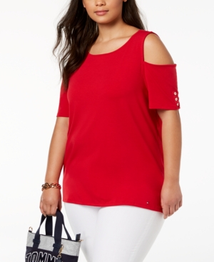TOMMY HILFIGER PLUS SIZE COLD-SHOULDER TOP, CREATED FOR MACY'S