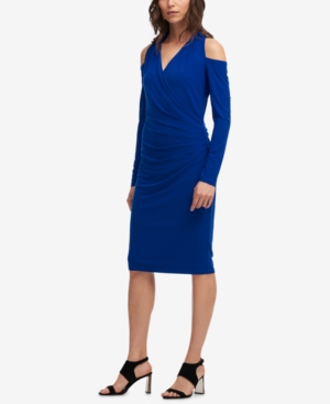 DKNY RUCHED FAUX-WRAP COLD-SHOULDER DRESS, CREATED FOR MACY'S