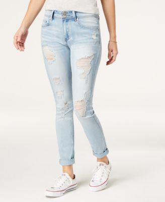 Indigo Rein - Juniors' Ripped Roll-Cuff Skinny Jeans