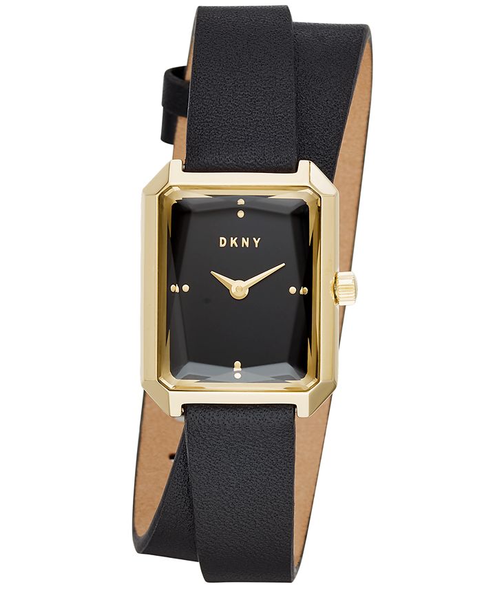 DKNY Women s Cityspire Black Leather Wrap Strap Watch 21x27mm