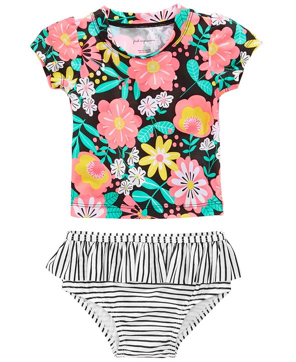 First Impressions 2Pc. TropicalPrint & Striped Tankini Swimsuit, Baby Girls, Created for Macy
