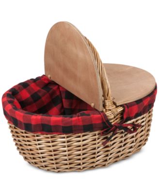 Country Red & Black Buffalo Plaid Picnic Basket