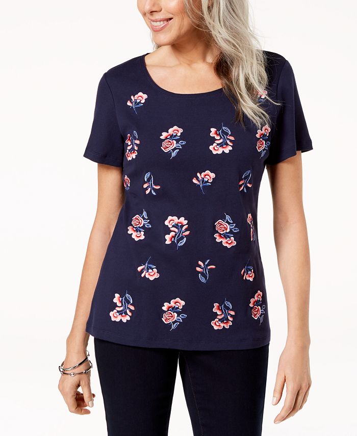 Karen Scott Americana Embroidered Cotton T-Shirt, Created for Macy's ...