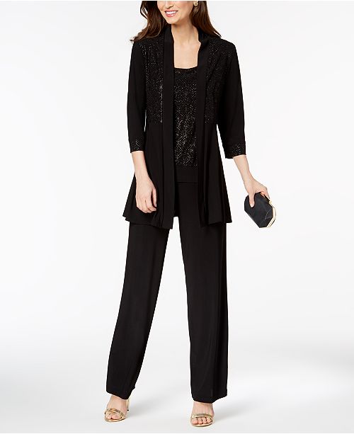 R & M Richards Glitter-Print Pantsuit - Women's Brands - Women - Macy's