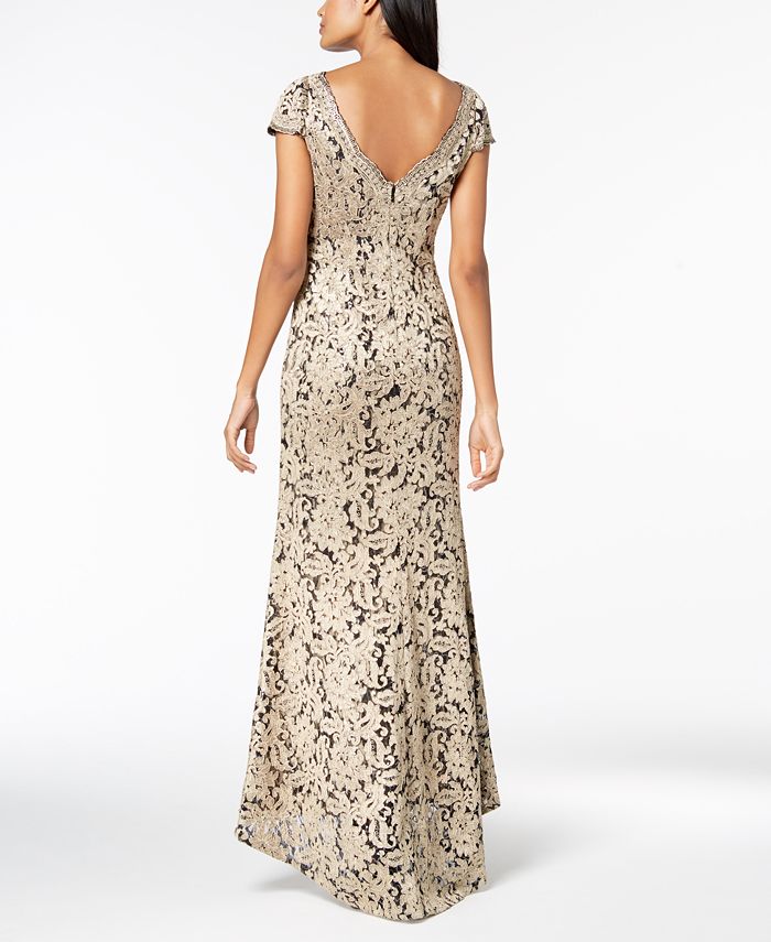Calvin Klein Women's Cap Sleeve Sequined V Back Gown Black Size 2