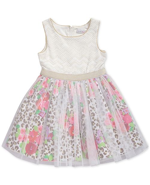 Sweet Heart Rose Glitter Mesh Animal Print Dress Toddler Girls
