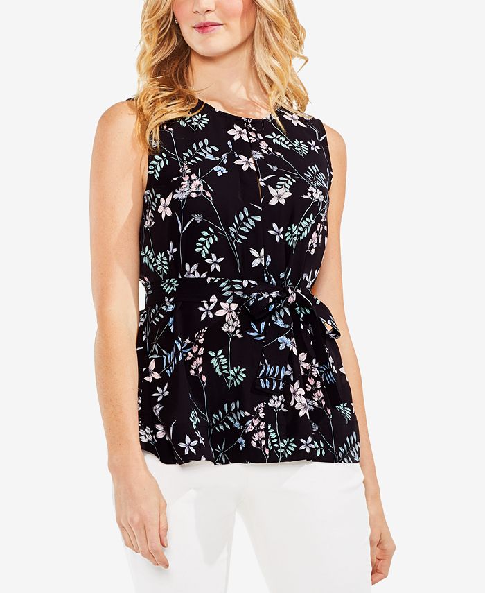 Vince Camuto Printed Keyhole Front-Tie Blouse - Macy's