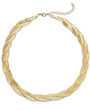 image of Thalia Sodi Gold-Tone Gold-Tone Braided Herringbone Collar Necklace, 17