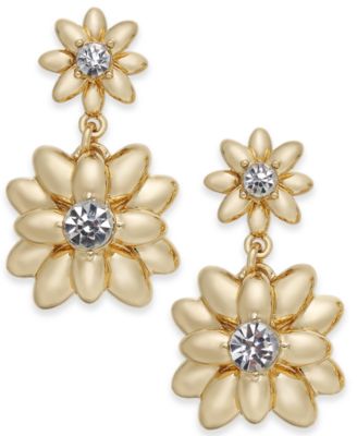 Charter Club - Gold-Tone Crystal & Imitation Pearl Flower Drop Earrings