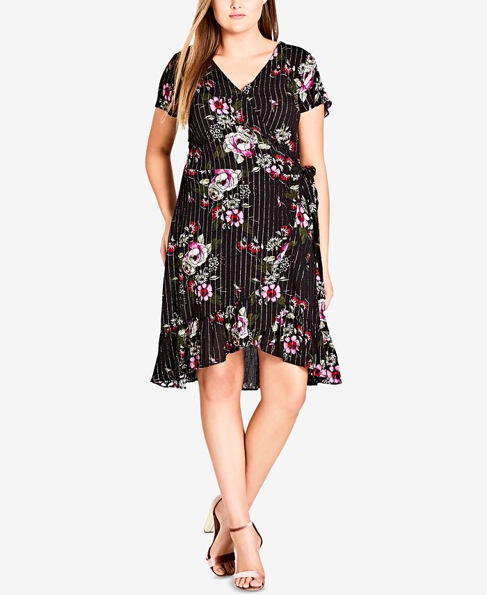 City Chic Trendy Plus Size Printed Wrap Dress - Macy's