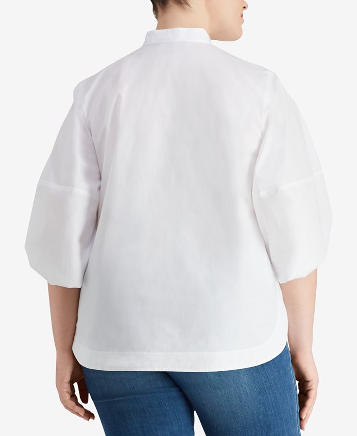 Lauren Ralph Lauren Plus Size Bishop-Sleeve Cotton Broadcloth Shirt ...
