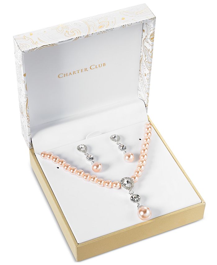 Charter Club Cubic Zirconia and Imitation Pearl Lariat Necklace & Drop  Earrings Boxed Set, Created for Macy's - Macy's