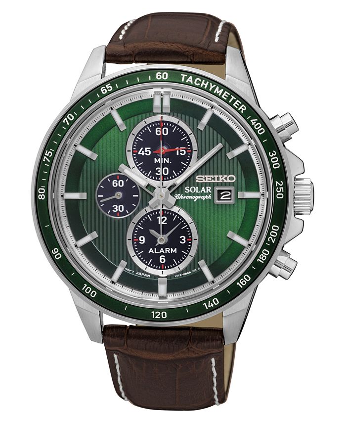 Seiko Men's Solar Chronograph Brown Leather Strap Watch  & Reviews -  All Fine Jewelry - Jewelry & Watches - Macy's