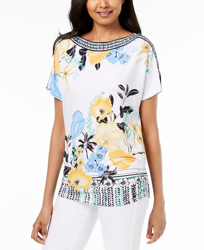 JM Collection Printed Boat-Neck Top, Created for Macy's & Reviews ...