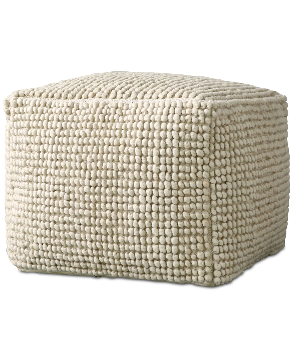 Creative Co-Op Square Wool Beige Pouf