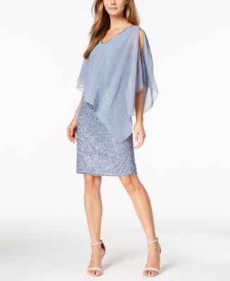 J Kara Poncho Overlay Sequin Sheath Dress - Macy's