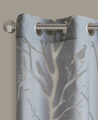 Averil Grommet Top Sheer Window Curtain, grey sheer curtains 95 inches long Single Curtain, Width 50 Bird on Branches Burnout curtains sheer