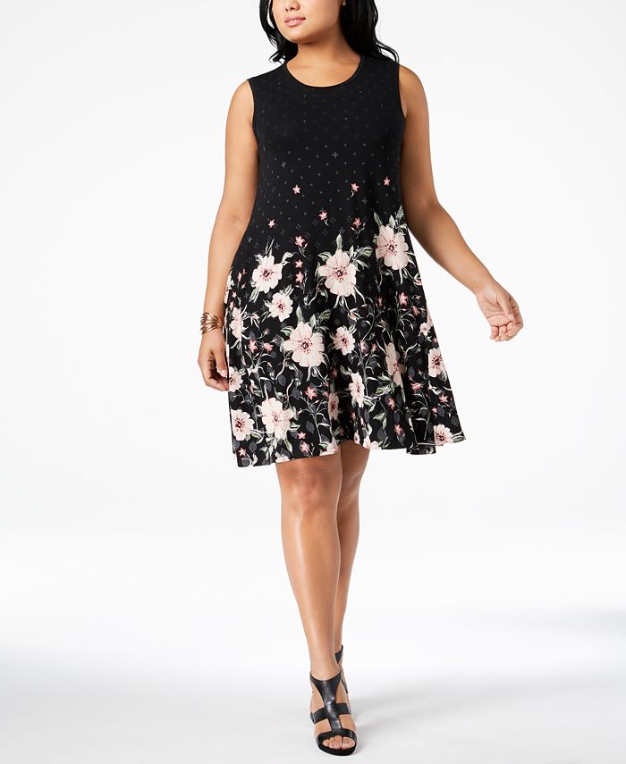 Style & Co Plus Size Printed A-Line Sleeveless Dress, Created for Macy ...
