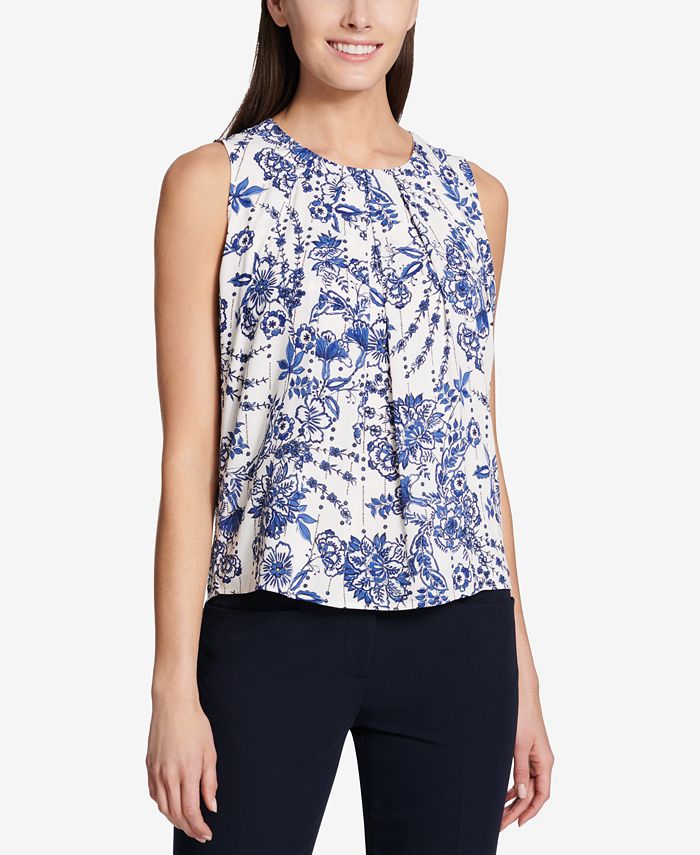 Tommy Hilfiger Pleated Floral-Print Top - Macy's